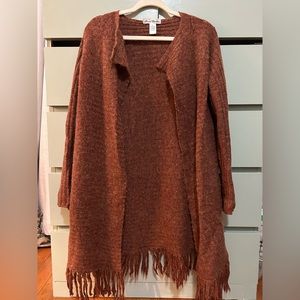 Autumn Orange Open Cardigan w Fringe